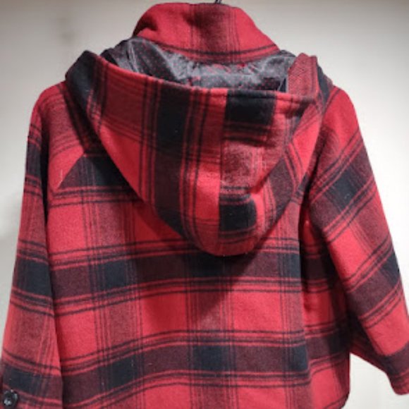 PINK BY VICTORIA SECRETS RED AND BLACK WOOL PLAID PEACOAT WOMAN'S SIZE XS - Picture 4 of 16